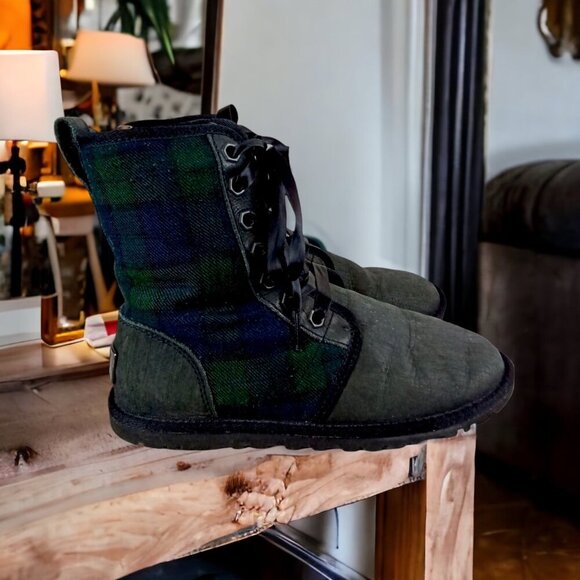 90s‎ Grunge Ugg Jaxen Plaid Shearling Lace Up Combat Boots Size 5 - Picture 2 of 7